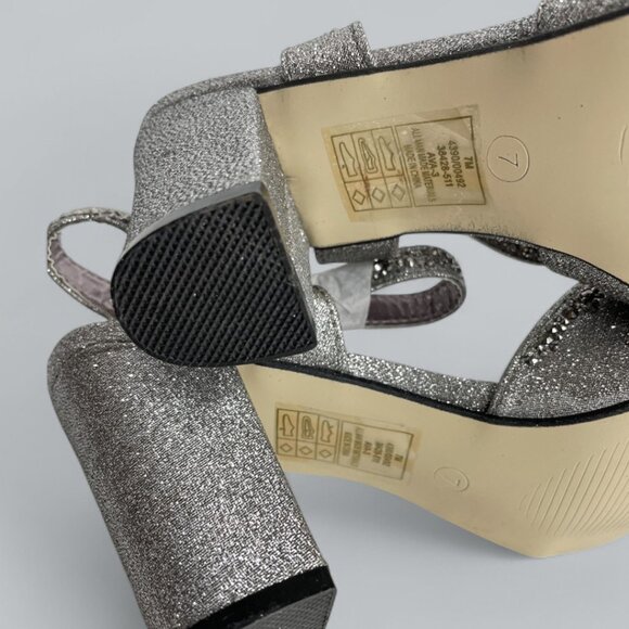 Valenti Franco Women's 7 Strappy Sandal Pewter Glitter Beaded High Heel Shoes - Picture 10 of 13